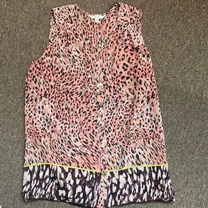 CAbi Pink and Black Leopard Print Blouse